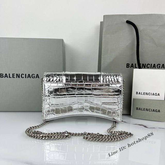 Balenciaga專櫃爆款鱷魚紋牛皮女包鏈條包 巴黎世家經典小號沙漏包鏈條斜挎包 fyj1054